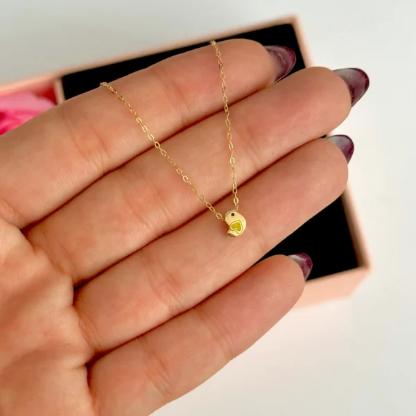گردنبند طلا زنجیر متصل جوجه و قلب مینا کاری زرد و صورتی زنانه دخترانه کادویی