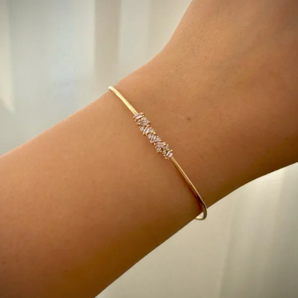 بنگل النگویی طلا نگین سفید و صورتی زنانه دخترانه کادویی