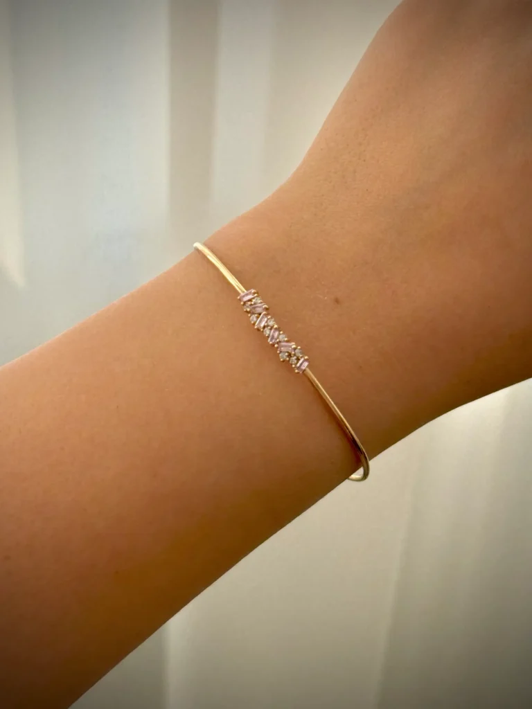 بنگل النگویی طلا نگین سفید و صورتی زنانه دخترانه کادویی