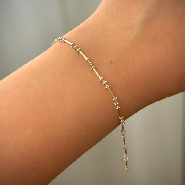 دستبند زنجیری طلا دو رنگ مولکولی باکسی زنانه دخترانه کادویی