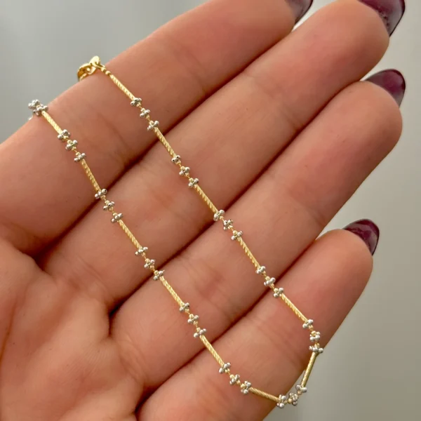 دستبند زنجیری طلا دو رنگ مولکولی باکسی زنانه دخترانه کادویی