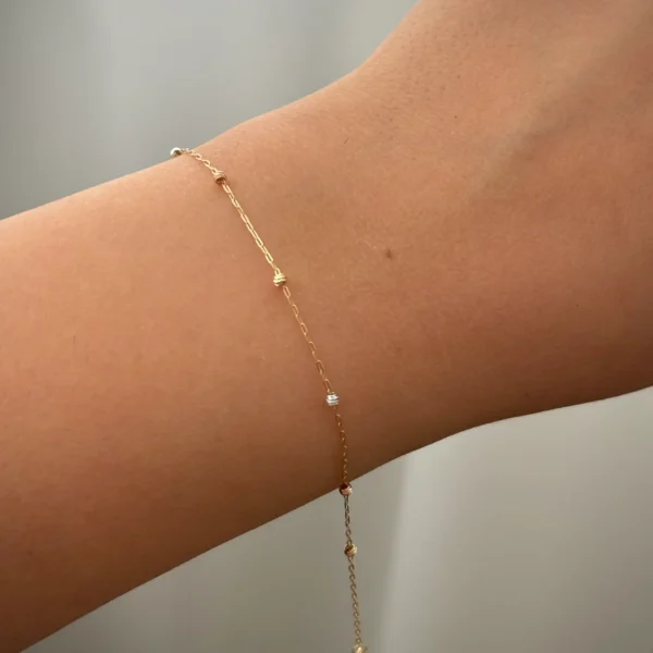 دستبند زنجیری طلا هرمس و هفت گوی سه رنگ البرنادو زنانه دخترانه کادویی