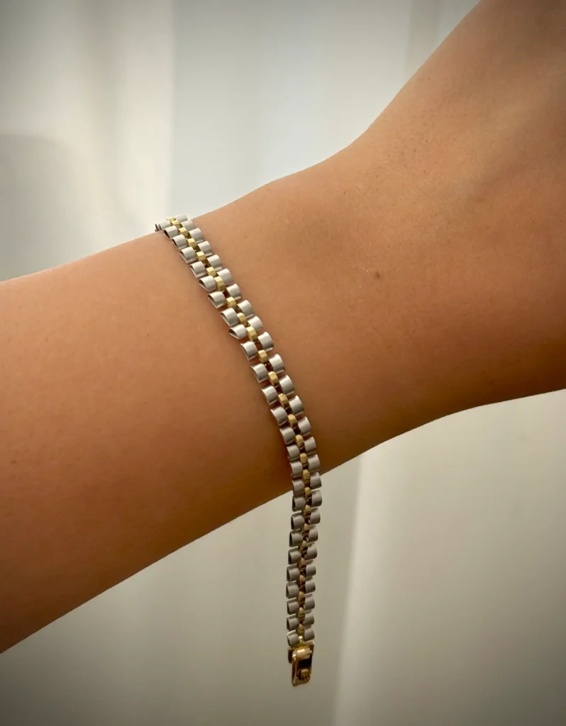 دستبند زنجیری طلا رولکس زرد و سفید زنانه دخترانه کادویی