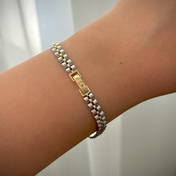 دستبند زنجیری طلا رولکس زرد و سفید زنانه دخترانه کادویی