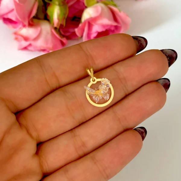 آویز طلا دایره و پروانه سنگی انبه ای شاینی زنانه دخترانه کادویی