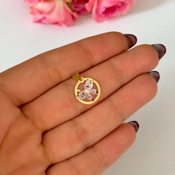 آویز طلا دایره و پروانه سنگی مشکی و سفید و صورتی شاینی زنانه دخترانه کادویی