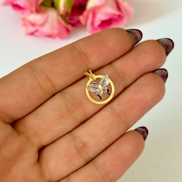 آویز طلا دایره و پروانه سنگی مشکی و سفید شاینی زنانه دخترانه کادویی