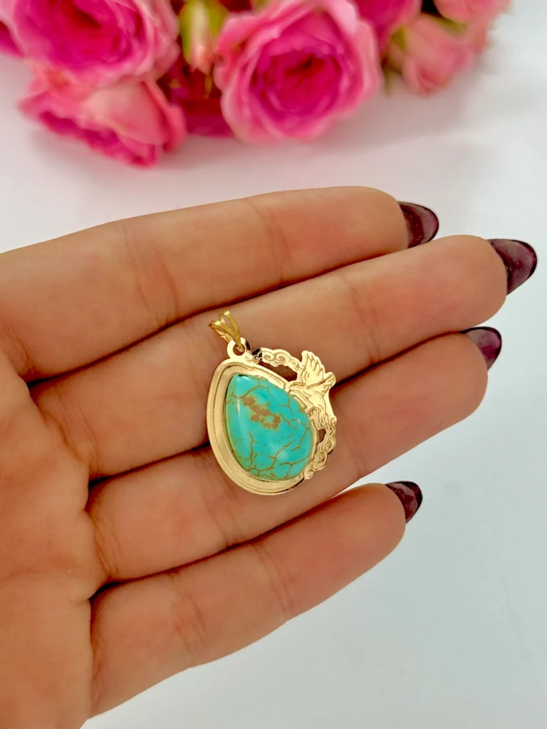 آویز طلا فیروزه و سیمرغ زنانه دخترانه کادویی