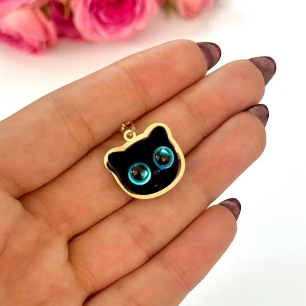 آویز طلا گربه پولیشی مشکی رنانه دخترانه کادویی