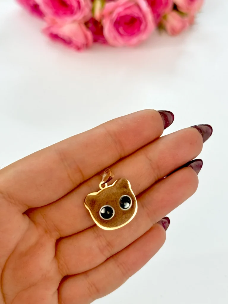 آویز طلا گربه پولیشی قهوه ای دخترانه کودکانه کادویی