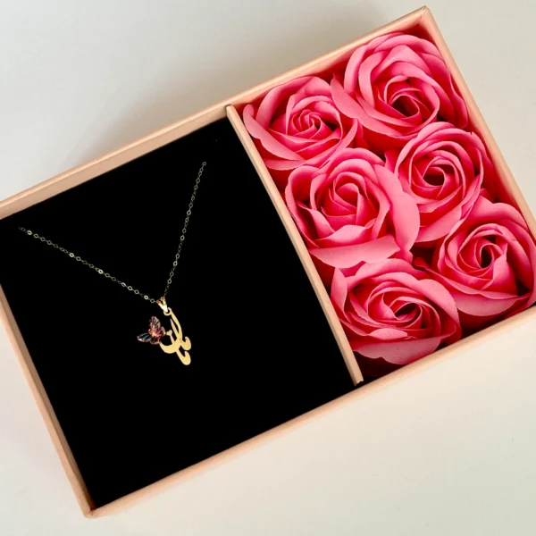 آویز طلا مامان نقطه قلب و پروانه سنگی نارنجی زنانه دخترانه کادویی