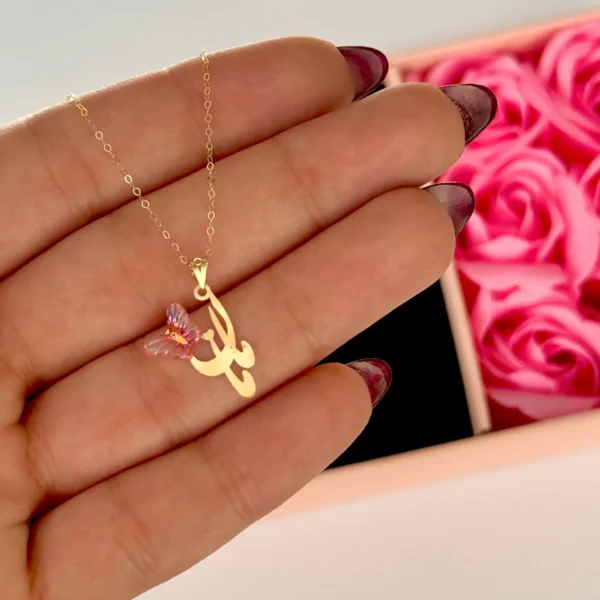 آویز طلا مامان نقطه قلب و پروانه سنگی نارنجی زنانه دخترانه کادویی