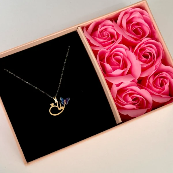 آویز طلا مامان نقطه قلب کشیده و پروانه سنگی بنفش زنانه دخترانه کادویی