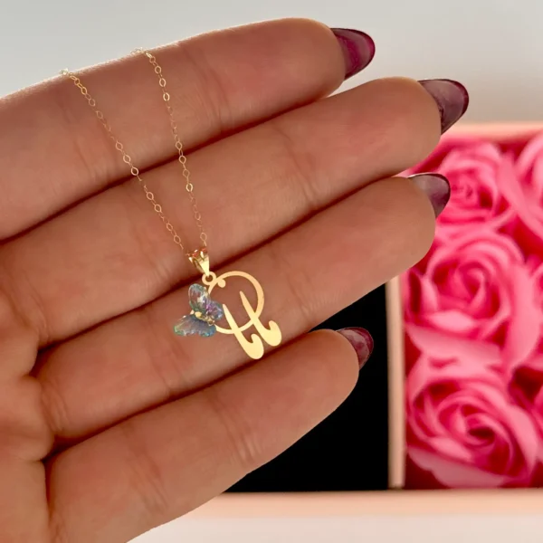 آویز طلا مامان دایره و پروانه سنگی آبی زنانه دخترانه کادویی