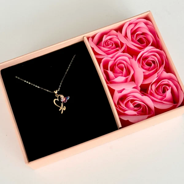 آویز طلا مادر و قلب و پروانه سنگی نارنجی زنانه دخترانه کادویی