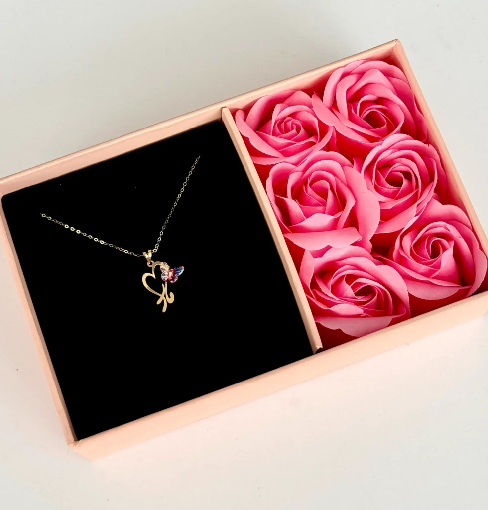 آویز طلا مادر و قلب و پروانه سنگی نارنجی زنانه دخترانه کادویی