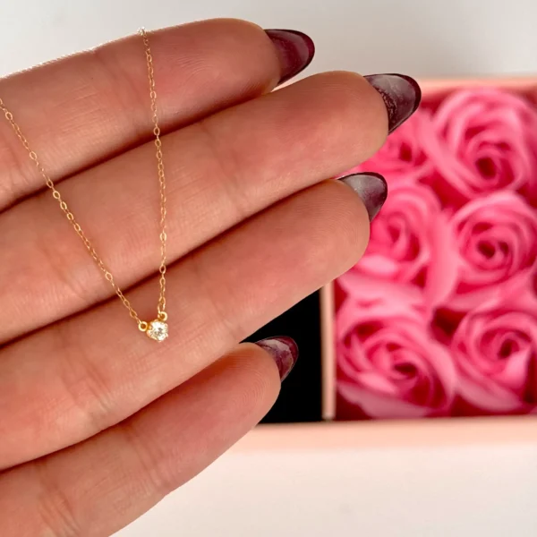 گردنبند طلا زنجیر متصل تک نگین زنانه دخترانه کادویی