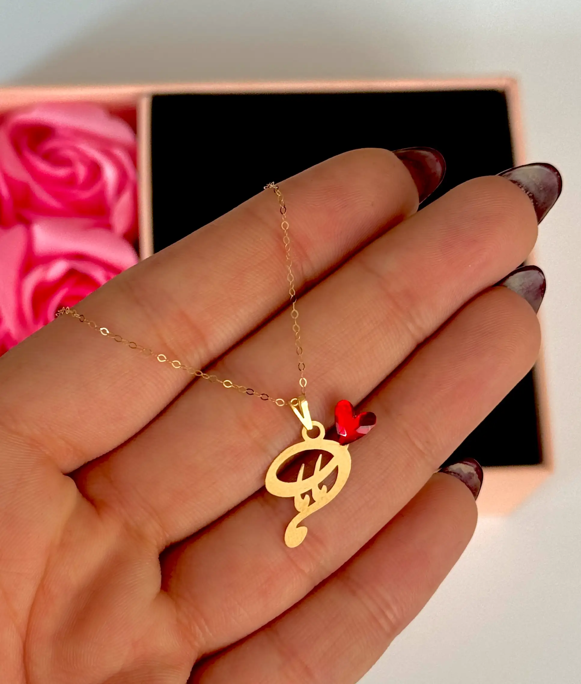 IMG_4779 آویز طلا مامان کشیده سنگ قلبی قرمز زنانه دخترانه کادویی