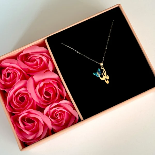 آویز طلا مامان نقطه قلب و پروانه سنگی آبی زنانه دخترانه کادویی