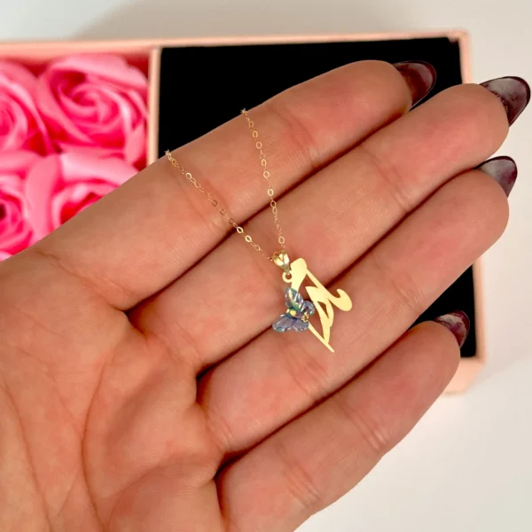 آویز طلا مادرم و پروانه سنگی بنفش و آبی زنانه دخترانه کادویی