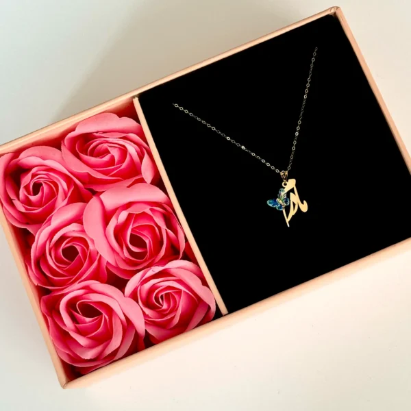 آویز طلا مادرم و پروانه سنگی بنفش و آبی زنانه دخترانه کادویی