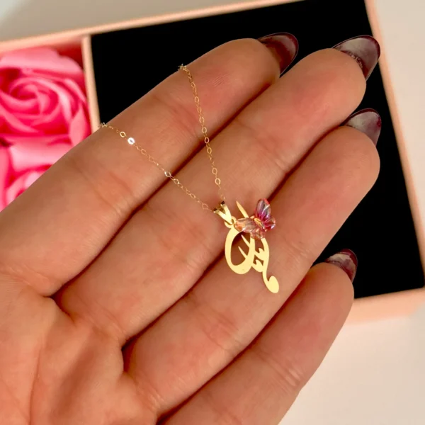 آویز طلا مامان نقطه پایین و پروانه سنگی نارنجی زنانه دخترانه کادویی