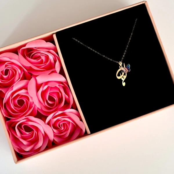 آویز طلا مامان نقطه پایین و پروانه سنگی صورتی زنانه دخترانه کادویی