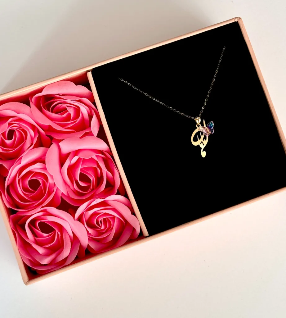 آویز طلا مامان نقطه پایین و پروانه سنگی صورتی زنانه دخترانه کادویی