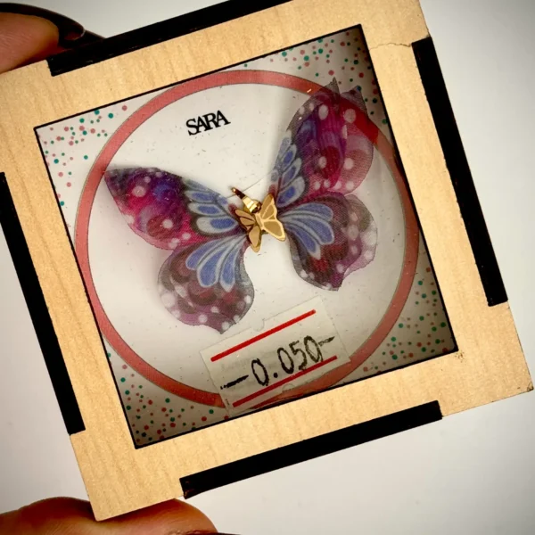 آویز طلا پروانه پارچه ای بنفش سرخابی مشکی کادویی