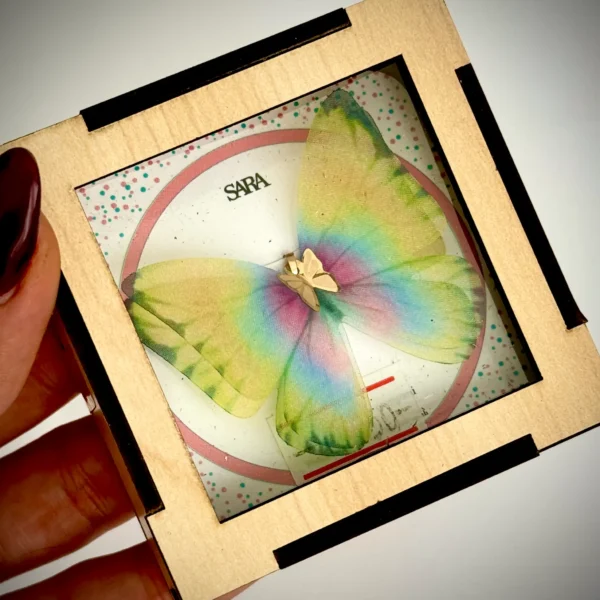 آویز طلا پروانه پارچه ای سبز زرد آبی صورتی کادویی