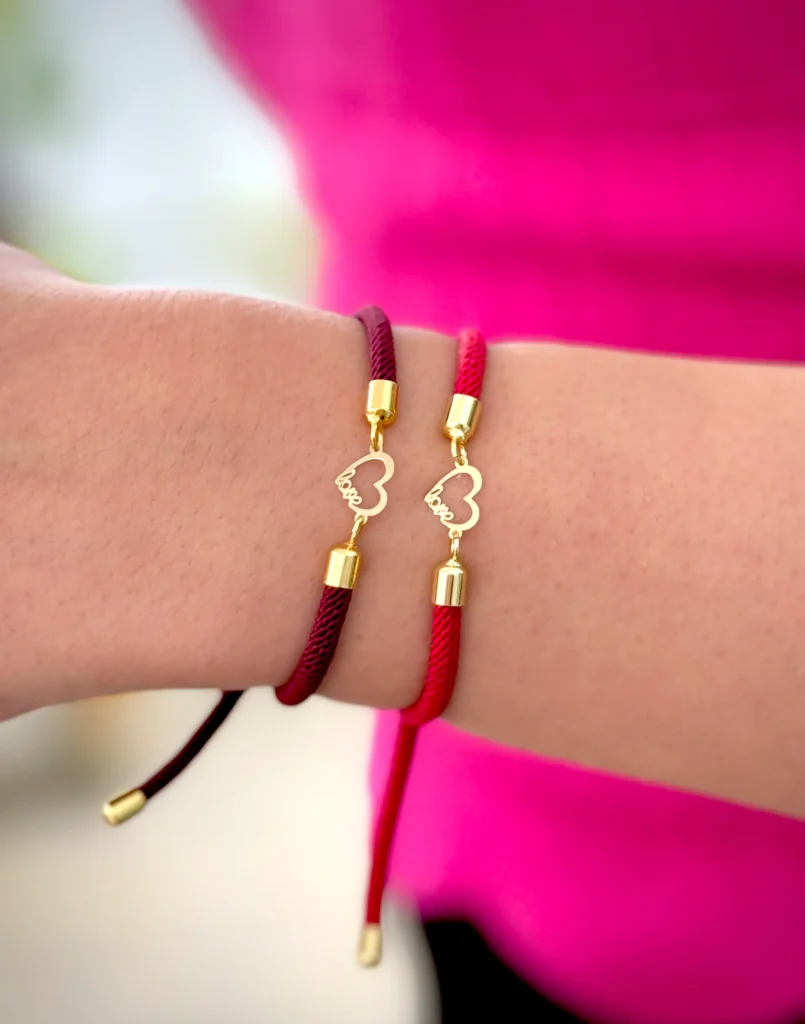 دستبند بند رنگی قلب کنار love زنانه دخترانه کادویی