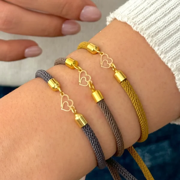 دستبند بند رنگی دو قلب کنار هم زنانه دخترانه کادویی