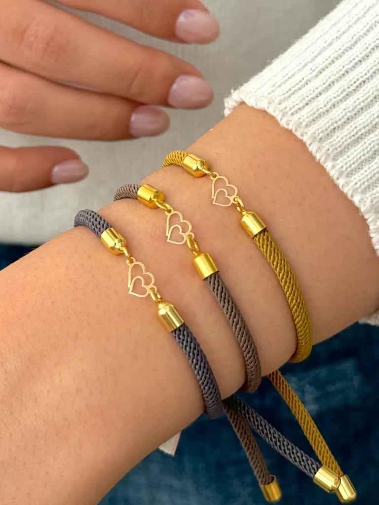 دستبند بند رنگی دو قلب کنار هم زنانه دخترانه کادویی