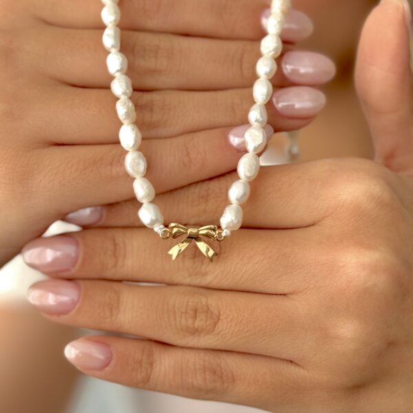 گردنبند مروارید پرورشی پاپیون سه بعدی زنانه دخترانه کادویی