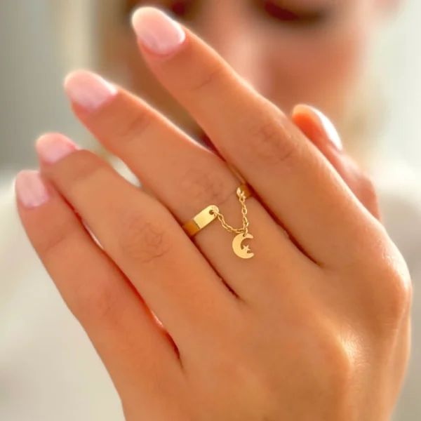 انگشتر طلا زنجیر و ماه ستاره آویز زنانه دخترانه کادویی