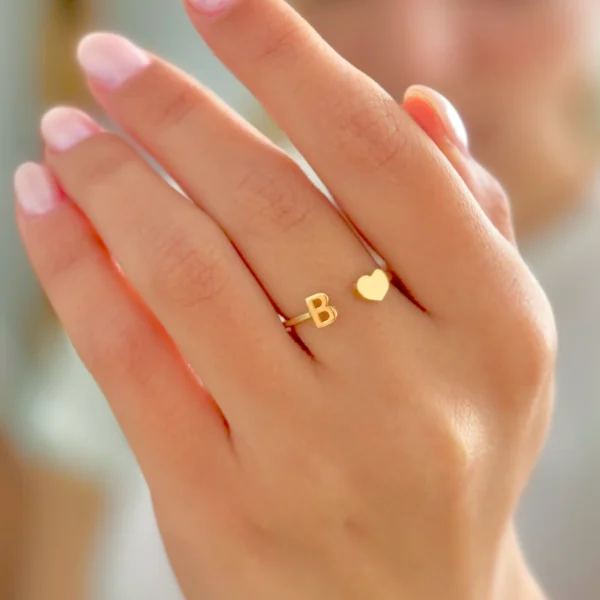 انگشتر طلا قلب و B زنانه دخترانه کادویی