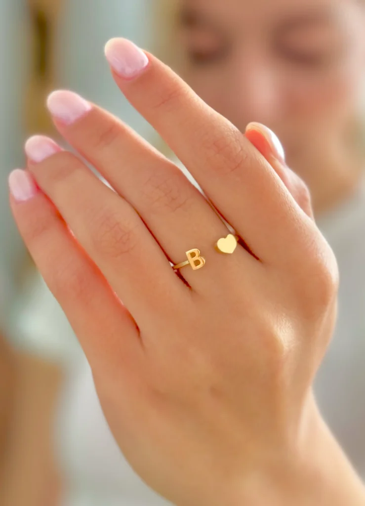 انگشتر طلا قلب و B زنانه دخترانه کادویی