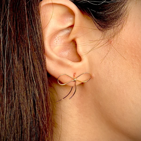 گوشواره طلا میخی پاپیون مفتولی زنانه دخترانه کادویی