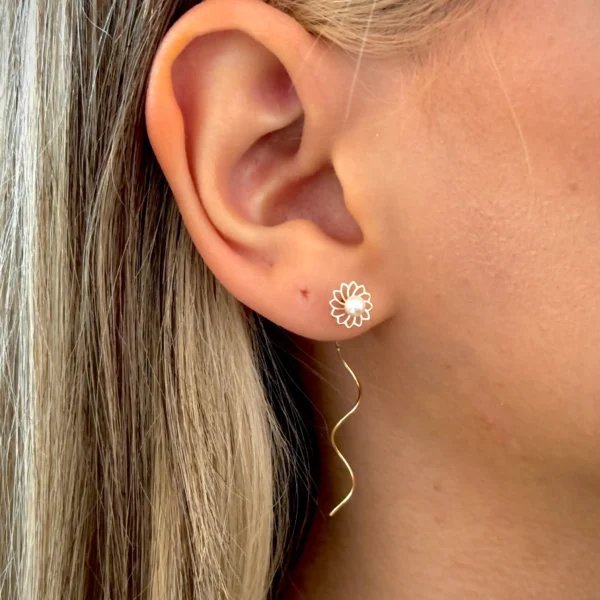 گوشواره طلا بخیه موجی گل مرواریدی زنانه دخترانه کادویی