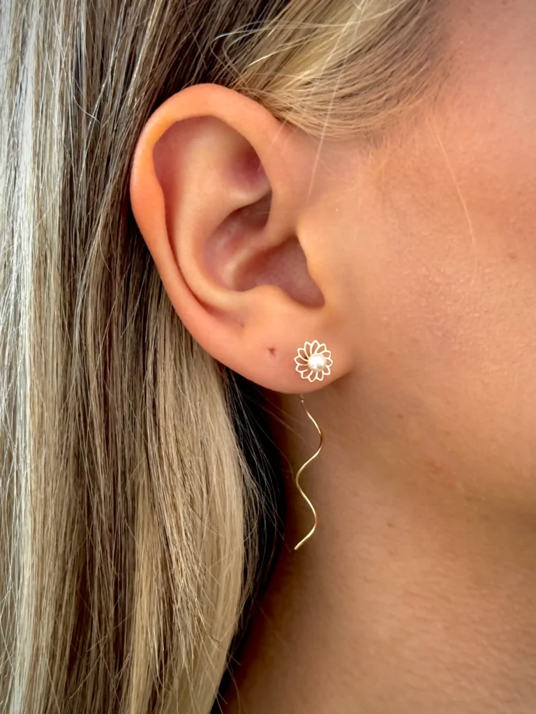 گوشواره طلا بخیه موجی گل مرواریدی زنانه دخترانه کادویی